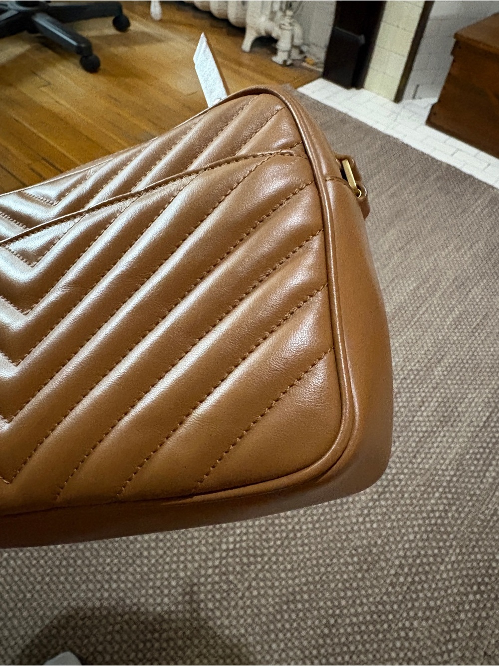 Yves Saint Laurent Chevron Quilted Leather Lou Camera Bag in Cinnamon - Picture 7 of 10